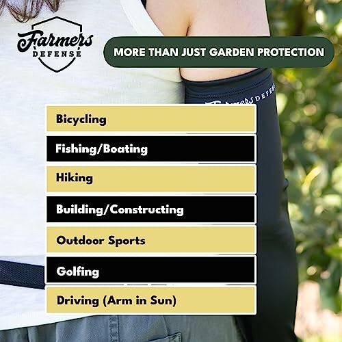 Arm sleeve for outdoor activities including bicycling, fishing, hiking, and more.