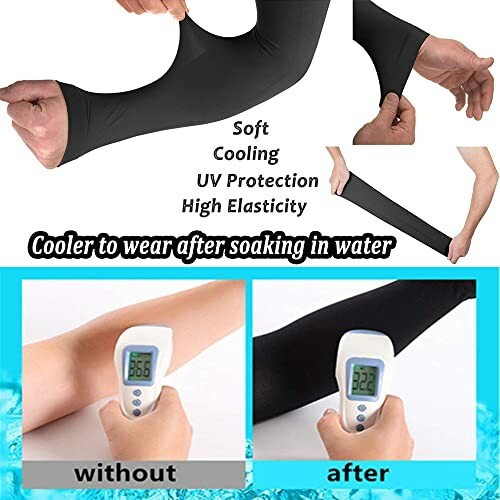 Arm sleeve showing cooling effect with temperature comparison.