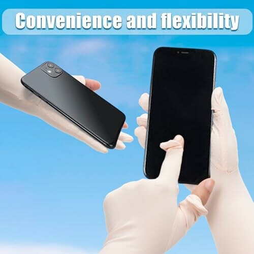 Gloved hands holding smartphones with text 'Convenience and flexibility'.