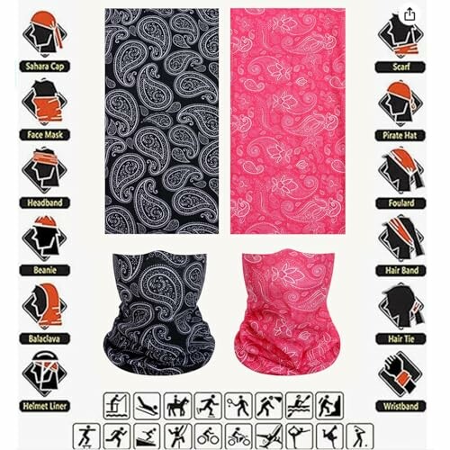 Various styles of paisley multifunctional headwear