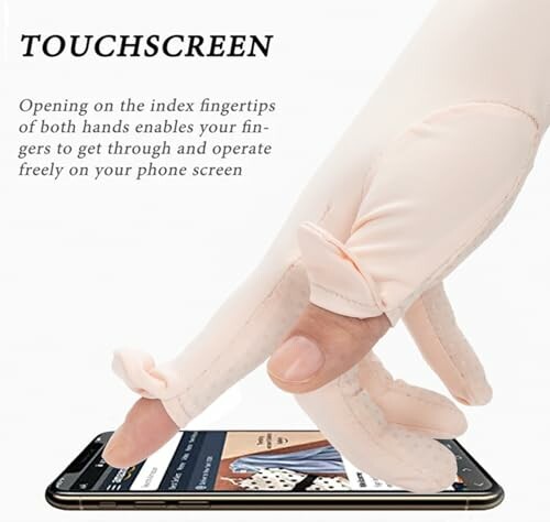 Person using touchscreen phone with gloves having fingertip openings.